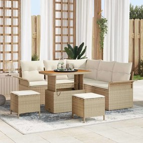 vidaXL Conjunto de Sofás de Jardim com 8 peças e almofadas de rattan bege, de acácia.