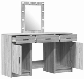 Conjunto de Mesa de Maquiagem de 3 Peças com LED Cinza Sonoma em Madei