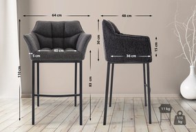 Banco de bar Damaso em tecido e com estrutura preta 64 x 110 x 48 cm Cinzento titânio