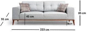 Sofá-Cama de 3 Lugares Montana – Cinzento – 223 cm x 91 cm x 85 cm