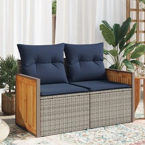 vidaXL Sofá de jardim com almofadas, 2 lugares, vime sintético cinza
