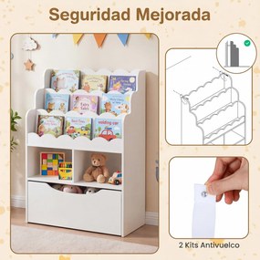 Estante Infantil para Brinquedos, 30 x 60 x 91 cm, Gaveta Removível com Rodas, Branco