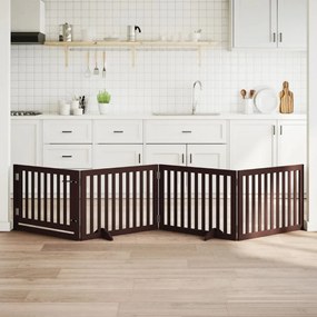 vidaXL Portão p/ cães c/ porta dobrável 4 painéis 320cm álamo castanho