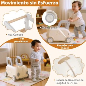 Andarilho de empurrar para crianças em forma de carro com corda de reboque, assento rebatível e rodas lisas 59 x 44 x 53 cm Branco
