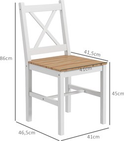 Conjunto de 4 cadeiras de design em estilo rústico, com estrutura branca (MESA NÃO INCLUÍDA)