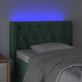 Cabeceira cama c/ luzes LED veludo 83x16x78/88 cm verde-escuro