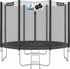 Trampolim de 305 cm com rede de segurança de 180 cm e varas e escada preto