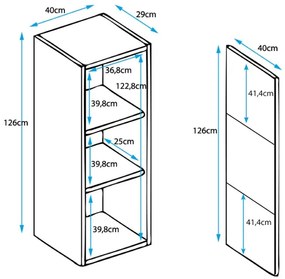 Vitrine de Parede Bragança – 40x126 cm – Preto e Branco com LED Azul