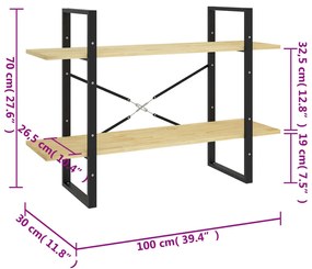 Estante com 2 prateleiras 100x30x70 cm pinho maciço castanho
