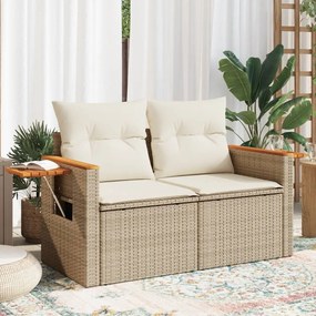 vidaXL Sofá de jardim de 2 lugares com almofadões vime PE bege