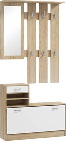 HOMCOM Móvel Cabide de Entrada de 3 Peças Armário de Entrada com Cabide Espelho Sapateira e Gaveta 90x10x102 cm Branco e Madeira | Aosom Portugal