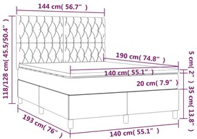 Cama box spring c/ colchão e LED 140x190 cm tecido azul