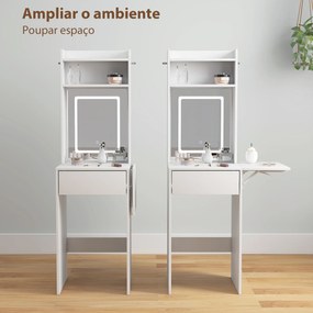 Toucador de Maquilhagem com Luzes LED de Cor Ajustável e Espelho Tocador com Lateral Rebatível Gaveta 45x45x152 cm Branco