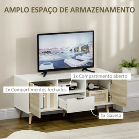 HOMCOM Móvel de TV com Gaveta 2 Portas e Prateleira Mesa de TV para Televisores de até 50 Polegadas Aparador de Sala de Estar 110x40x50cm Branco e Madeira