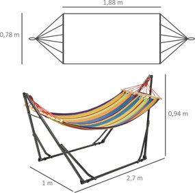 Cama Rede com Suporte Dobrável 2 em 1 com Barra Estrutura de Aço para Jardim 270x100x94 cm Multicolor