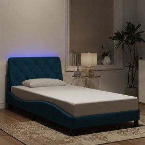 Estrutura de cama c/ luzes LED 100x200 cm veludo azul