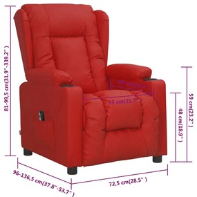 Poltrona reclinável elétrica couro artificial vermelho tinto
