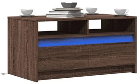 Mesa de centro c/ luzes LED derivados madeira carvalho castanho