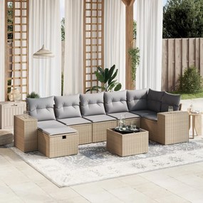 vidaXL 8 pcs conj. sofás jardim c/ almofadões vime PE bege misturado