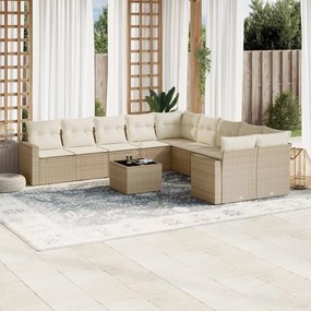 11 pcs conjunto sofás de jardim c/ almofadões vime PE bege