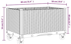 Vaso/floreira de jardim com rodas 80x50x54 cm PP preto