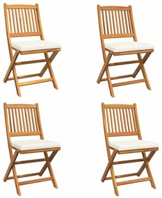 Cadeiras de Jardim Dobráveis vidaXL com Almofada Branca 4pcs de Madeir