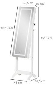 Joalheiro de Pé Armário para Jóias com Fita de Luz LED e Fechadura Magnética Organizador de Jóias com Prateleiras Ranhuras para Anéis Brincos 46x36,5x