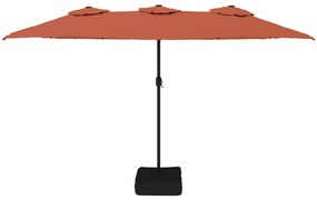 Guarda-sol de jardim c/ cabeça dupla/LED 449x245 cm terracotta