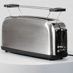 Torradeira vertical Toastin' time 850 Inox Long Steel com uma ranhura longa e suporte para pão