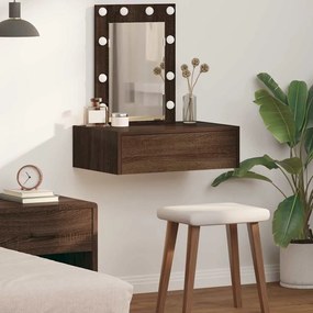 vidaXL Mesa de Maquilhagem Montada na Parede com Luzes LED em Carvalho Castanho