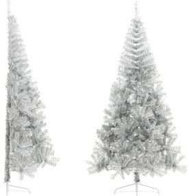 Meia árvore de Natal artificial com suporte 240 cm PET prateado