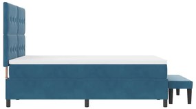 Cama Box Spring com Colchão &amp; Banco Azul Escuro 140x190 cm Veludo