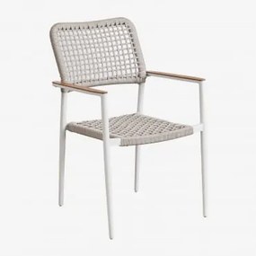 Cadeira De Jardim Empilhável Com Braços Em Alumínio E Corda Entrançada Nediam Branco - Sklum