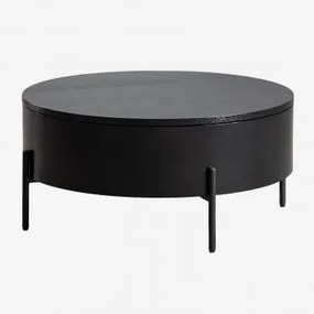 Mesa De Centro Redonda Elevada Em Madeira E Aço (ø80 Cm) Tainara Preto - Sklum