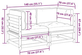 2 pcs conjunto sofás de jardim c/ almofadões pinho impregnado