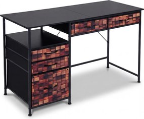 Secretária para computador 120 x 50 x 77 cm com prateleira e gavetas em tecido, estrutura metálica Castanha