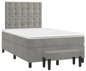 Cama boxspring c/ colchão 120x200 cm veludo cinzento-claro