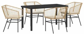 Conjunto de Jantar de Jardim com 5 Peças e Almofadas Castanho em Polyr