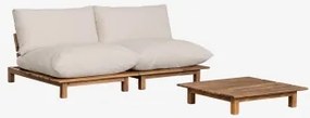 Conjunto De Sala De Estar Com Sofá Reclinável Modular De 2 Peças E Mesa De Centro Em Madeira De Acácia Brina Crema - Sklum
