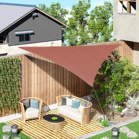 Outsunny Vela de Sombra Triangular 3x3x3 m Toldo Vela de HDPE com Proteção UV Aneis em Forma de D e Cordas para Jardim Pátio Piscina Vermelho Ferrugem