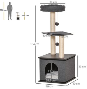 PawHut Árvore para Gatos com Caverna de Feltro Desmontável Postes Arra