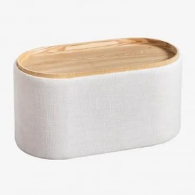 Mesa De Centro Oval 75x40 Cm Com Bandeja E Arrumação Estofada Berkeleni Linho Bege Creme - Sklum