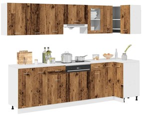 11 pcs armário de cozinha conjunto deriv. madeira madeira velha
