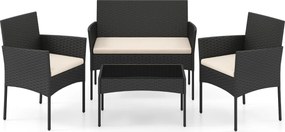Conjunto de jardim em rattan de 4 peças, com 2 poltronas, sofá de 2 lugares, mesa auxiliar e almofadas de espuma, para alpendre, pátio ou terraço, Pre