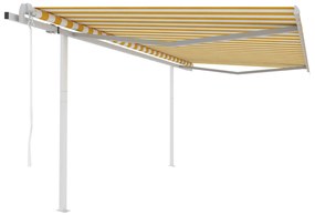 Toldo retrátil automático com postes 4,5x3,5 m amarelo e branco