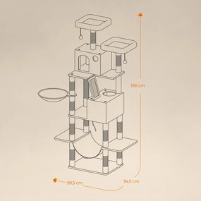 Arranhador para gatos grande 55 x 45 x 168 cm com 13 colunas de arranhar, vários andares, rosa pastel