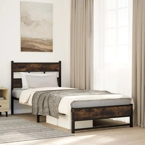 vidaXL Estrutura de cama sem colchão 100x200 cm metal carvalho fumado