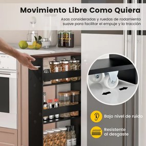 Carrinho de cozinha de armazenamento estreito para cozinha com 4 prateleiras e organizador móvel economiza espaço 48 x 13 x 81 cm Castanho + Preto