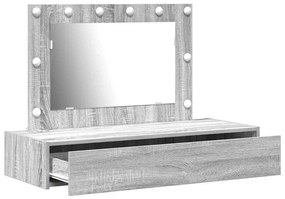 Mesa de maquilhagem suspensa com luzes LED Cinza Sonoma