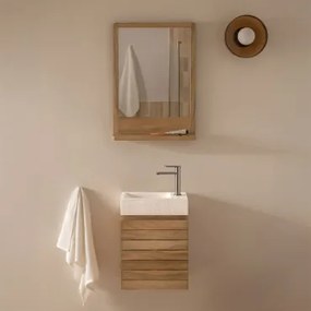 Conjunto De Móveis De Banheiro Em Madeira Teca Com Pia Integrada Em Cimento Napier Madeira De Teca & Madeira Retangular 50x70 Cm Mazure & - Sklum